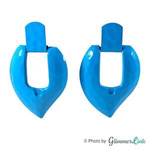 Vintage 80s Blue Hammered Enamel Door Knocker Pierced Earrings